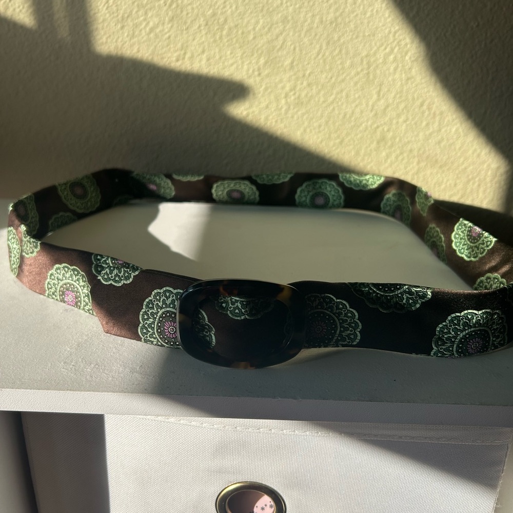 J. Crew Brown and Green Floral Fabric Women's Belt